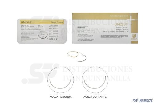 CATGUT CROMADO No 0 - 1 - 2/0 - 3/0 - 4/0 75CM UNIGUT
